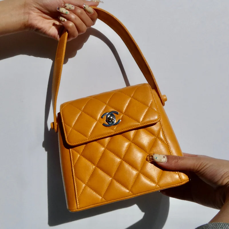 CHANEL 1997-1999 Flap Handbag Mini SHW Orange Lambskin