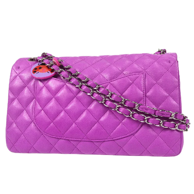 CHANEL 2003-2004 Ladybug Charm Classic Single Flap Medium Purple Lambskin