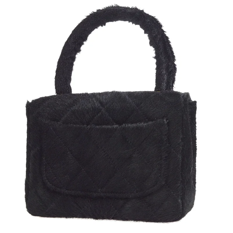 CHANEL * 1990s Classic Flap Handbag Micro Black Pony Hair