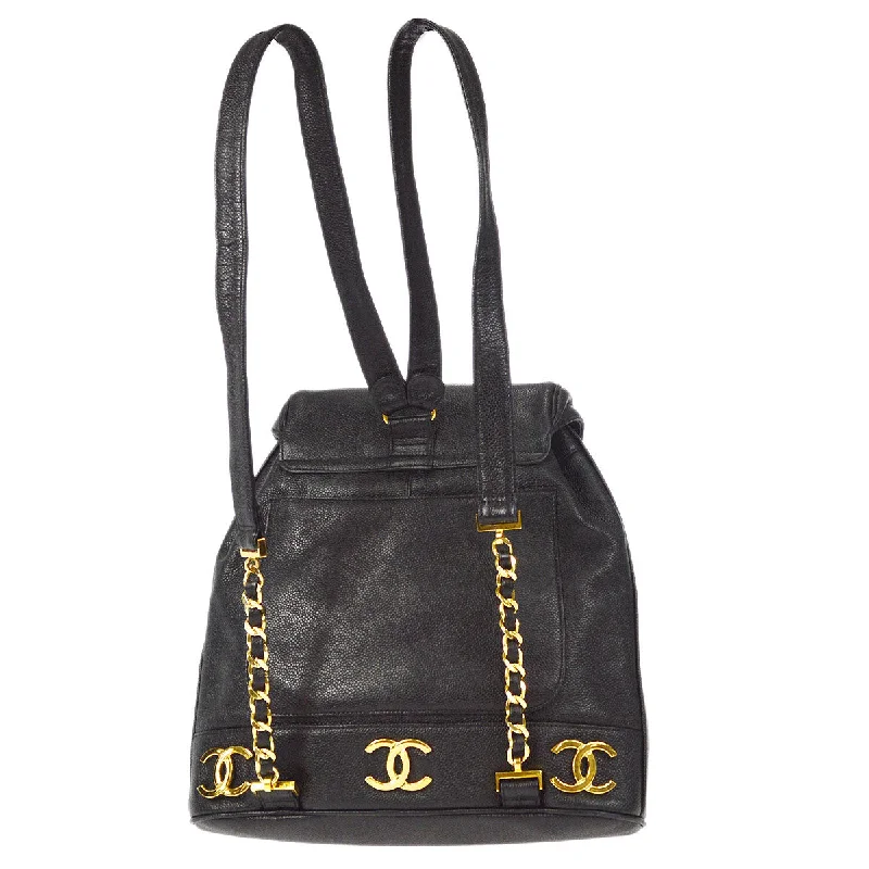 CHANEL Triple CC Chain Backpack Bag Black Caviar