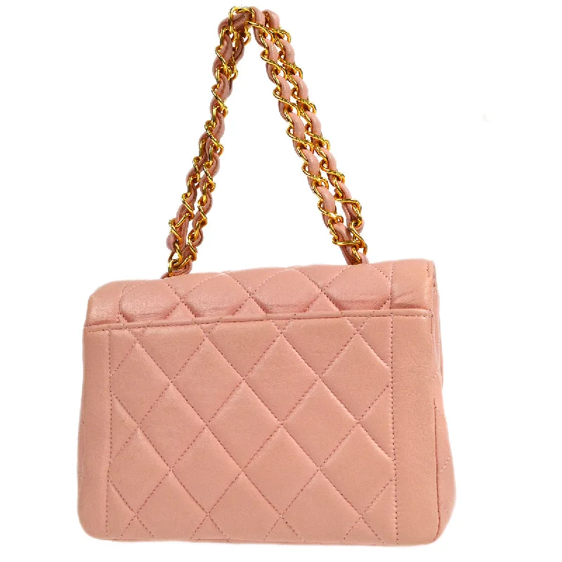 CHANEL * 1996-1997 Border Flap Handbag Mini Pink Lambskin