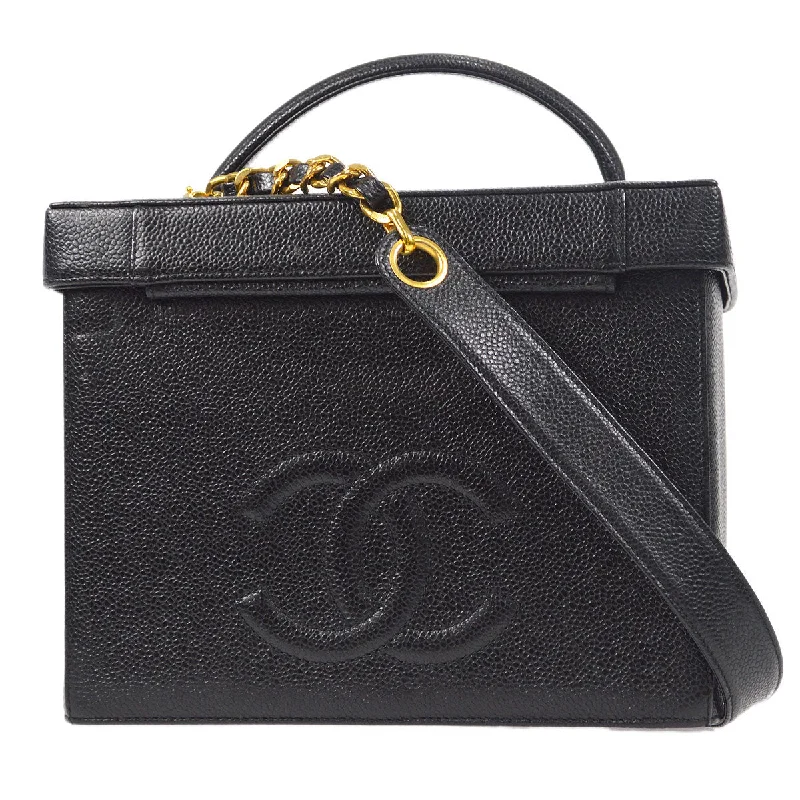 CHANEL 1994-1996 Circled CC Vanity Handbag Black Caviar