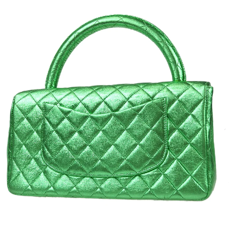 CHANEL 1994 Classic Flap Handbag Medium Metallic Green Lambskin