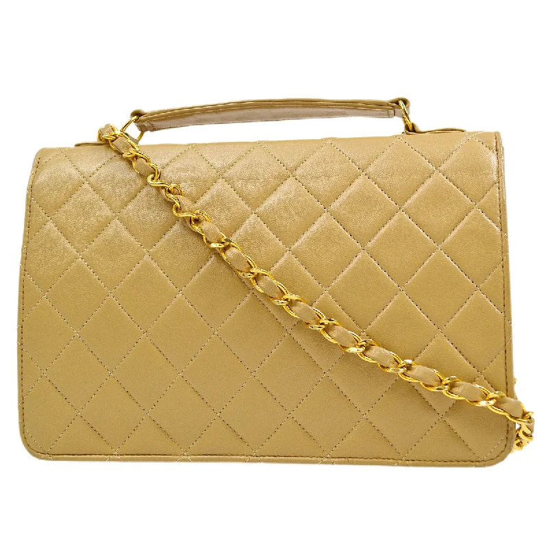 CHANEL 1989-1991 Double Turnlock Handbag Beige Lambskin