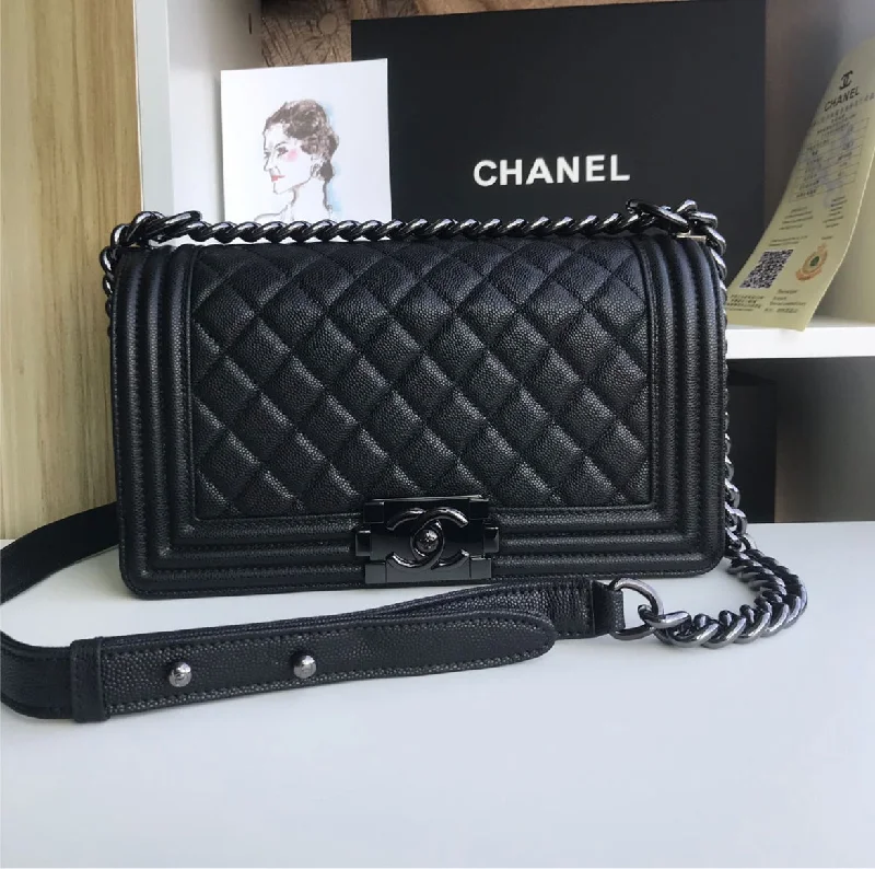 Black leather All black Chanel handbag