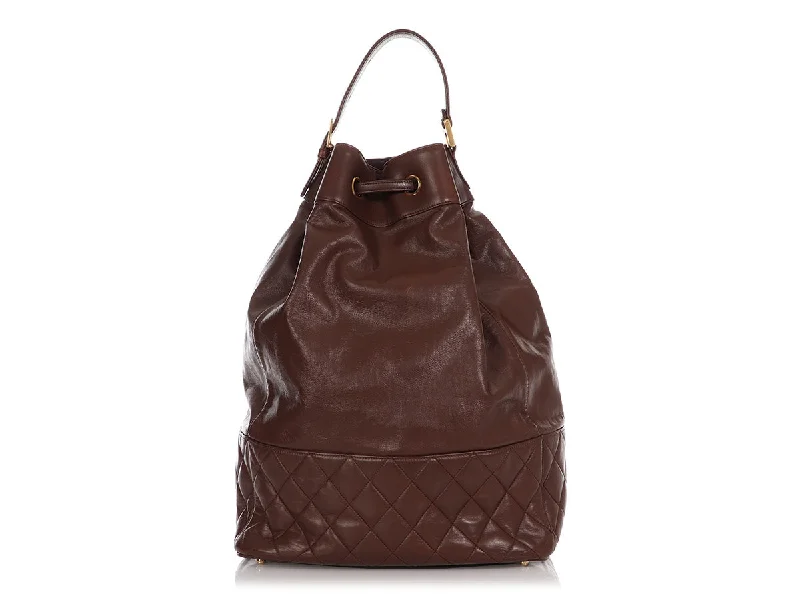 Chanel Vintage Large Brown Drawstring Backpack Sling Bag