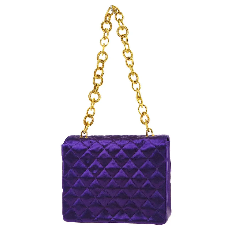 CHANEL 1989-1991 Classic Single Flap Mini Purple Satin 76829