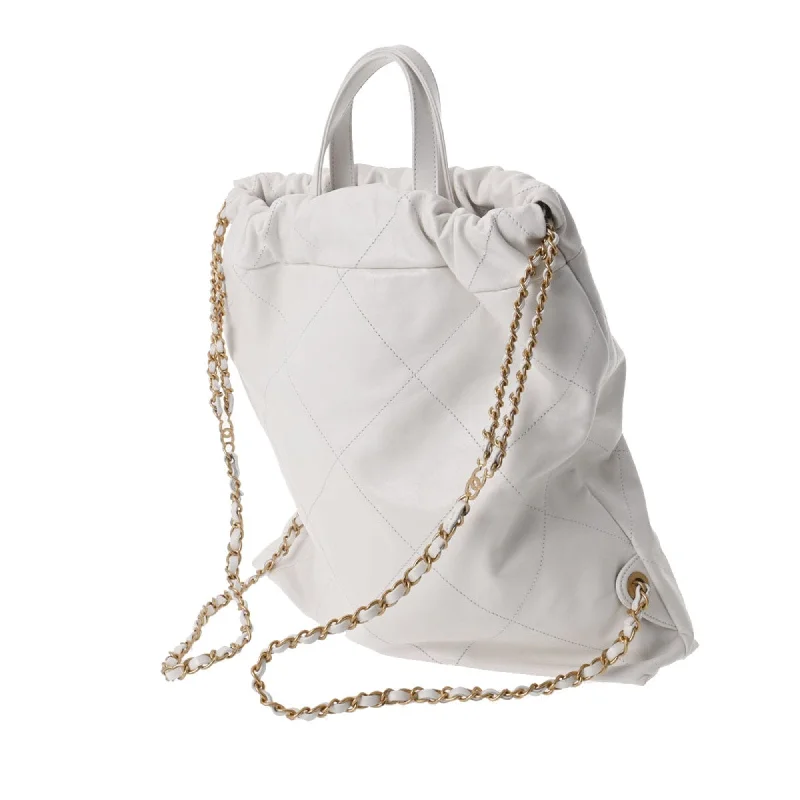 CHANEL 22 Large Backpack White Women's Calf Rucksack/Daypack