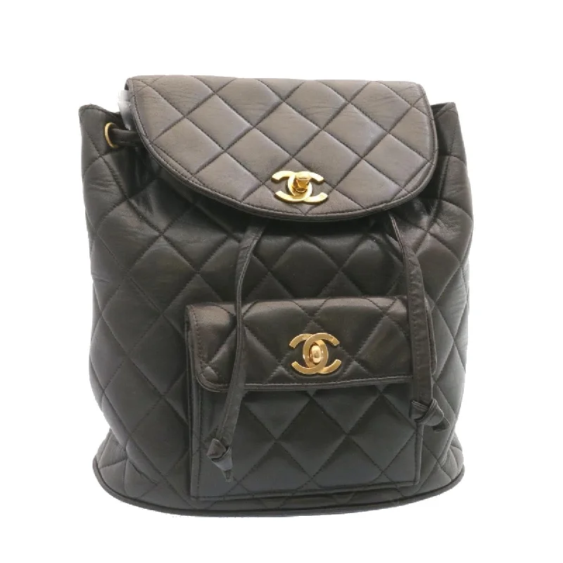 CHANEL Matelasse Backpack Leather Black Gold Tone CC  ar4662A