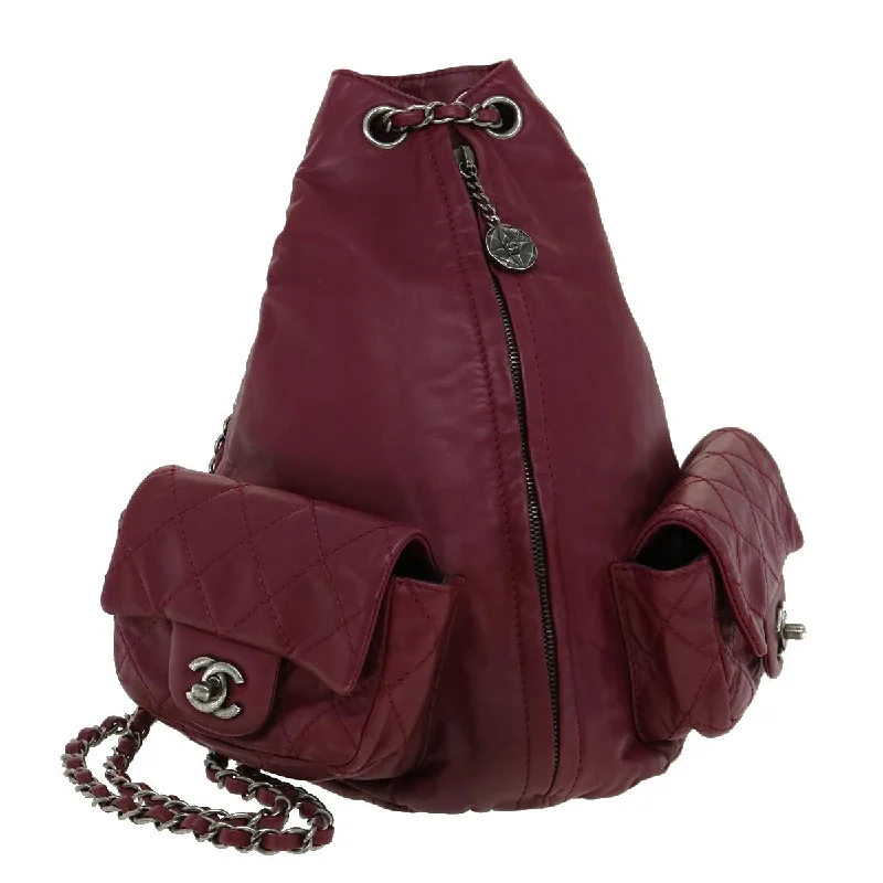 CHANEL Matelasse Chain Backpack Lamb Skin Bordeaux CC  30736A