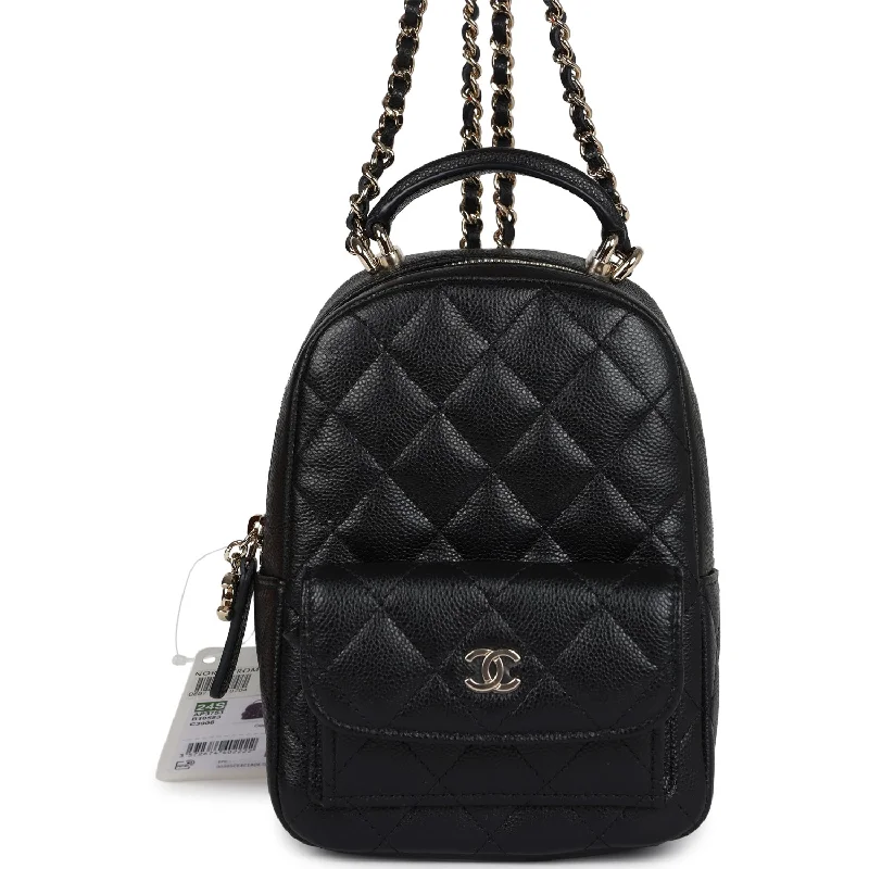 Chanel Mini Phone Holder Backpack with Chain Black Caviar Light Gold Hardware