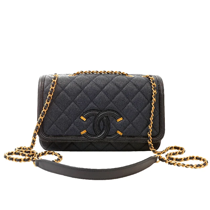 Chanel Navy Caviar Filligree Crossbody w/ Gold Hardware