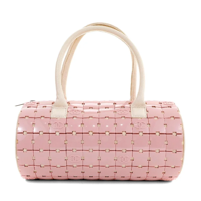 Chanel Pink and Beige Lucite Puzzle Mini Barrel Duffel Handbag RARE