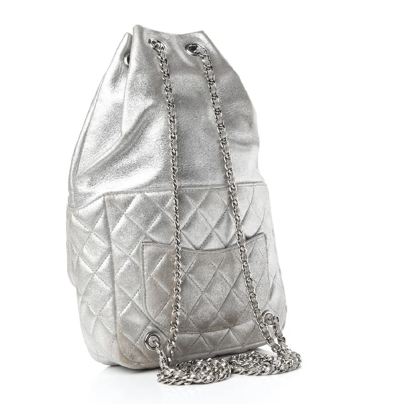 Chanel Quilted Metallic Silver Seoul Backpack