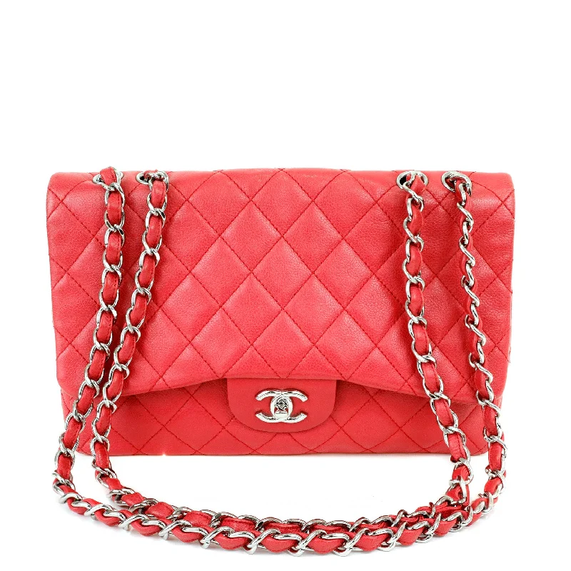 Chanel Red Lipstick Calf Single Flap Jumbo w/ Silver Hardware