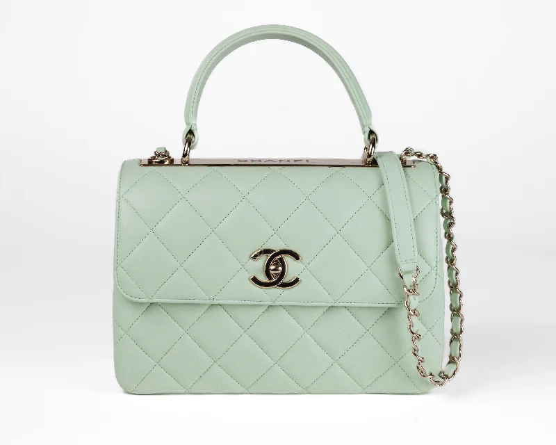 Chanel Seafoam Green Lambskin Coco Top Handle Bag with Gold Hardware