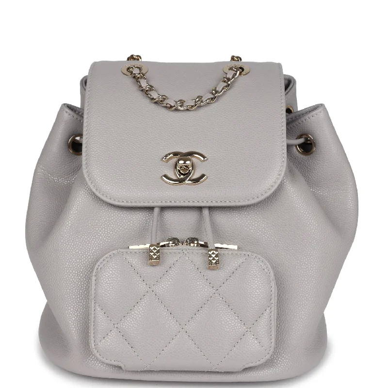 Chanel Small Business Affinity Backpack Light Grey Shiny Caviar Light Gold Hardware