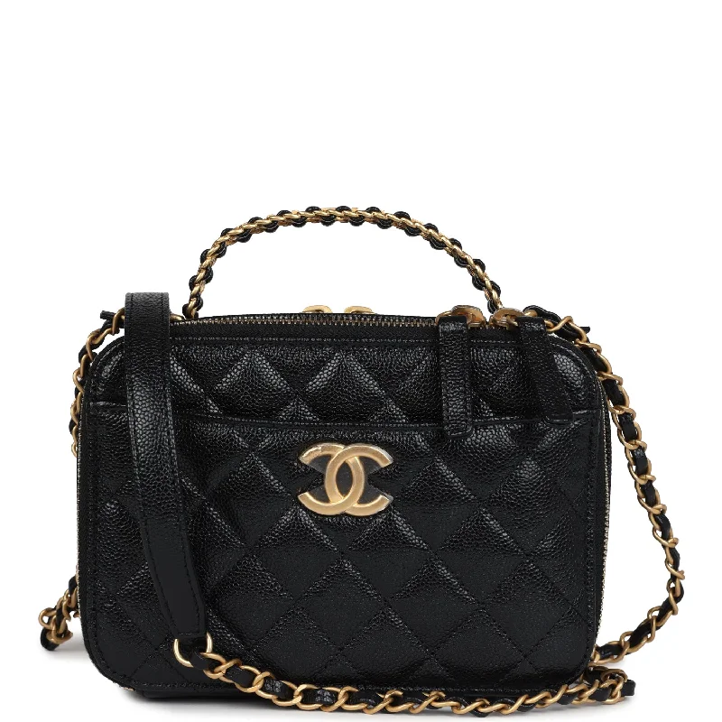 Chanel Small Pick Me Up Top Handle Vanity Case Black Caviar Brushed Gold Hardware