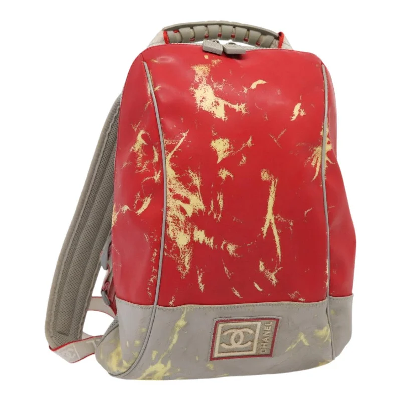 CHANEL Sports Line Backpack Vinyl Red Gray CC  bs16920