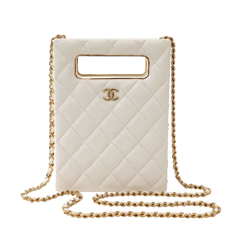 Chanel White Caviar Matelasse Crossbody w/ Gold Hardware