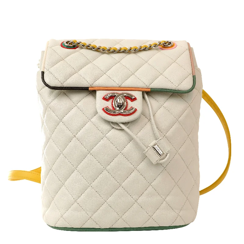 Chanel White Lambskin Urban Spirit Backpack with Silver Hardware