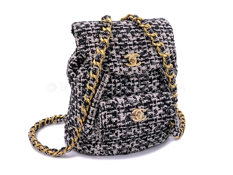 Chanel 1994 Vintage Black White Tweed Duma Backpack Bag 24k GHW