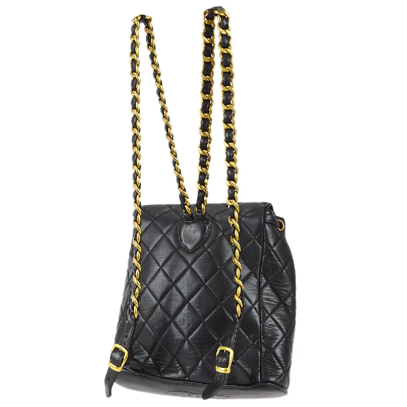 Chanel 1990s Duma Chain Backpack Bag Black Lambskin