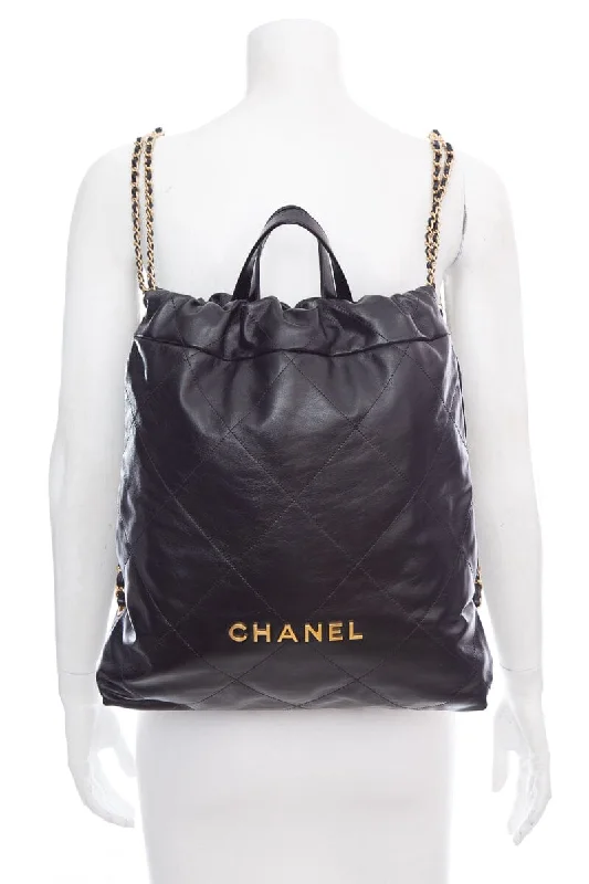 Chanel 22 2023 Black Calfskin Leather Backpack