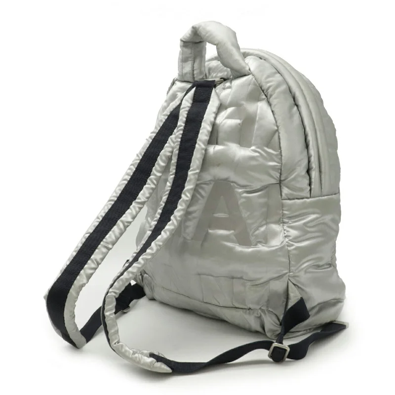 Chanel Dudone Backpack Rucksack Daypack Embossed Nylon Silver Black A91933