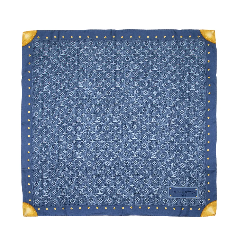 Louis Vuitton Silk Monogram Denim Bandana 90cm Scarf (SHF-3WyzcD)